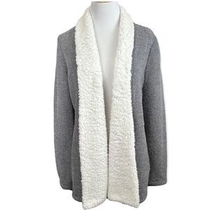 Jack By BB Dakota Tweed And Sherpa Style Open Cardigan Jacket Gray and White L